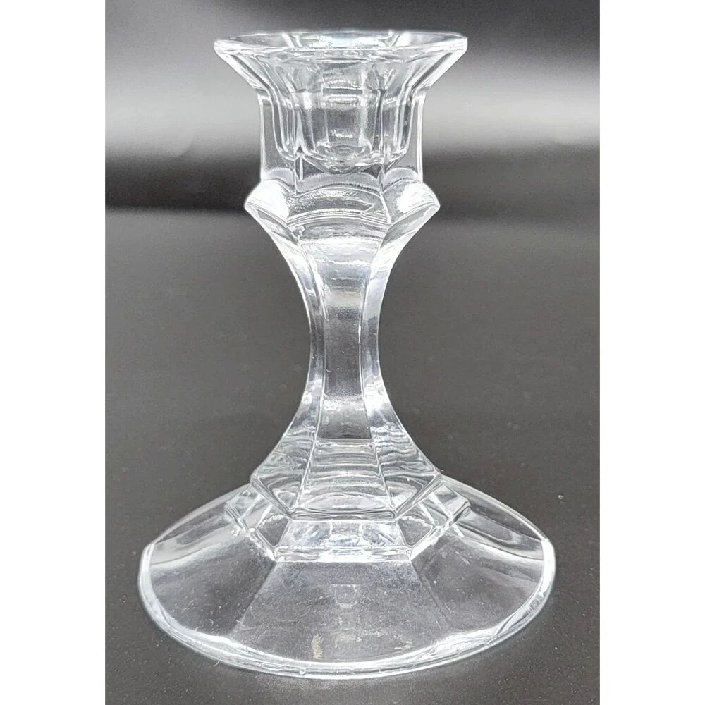Clear Glass Candle Holders Pair Geometric Faceted Candlesticks Pedestal 4